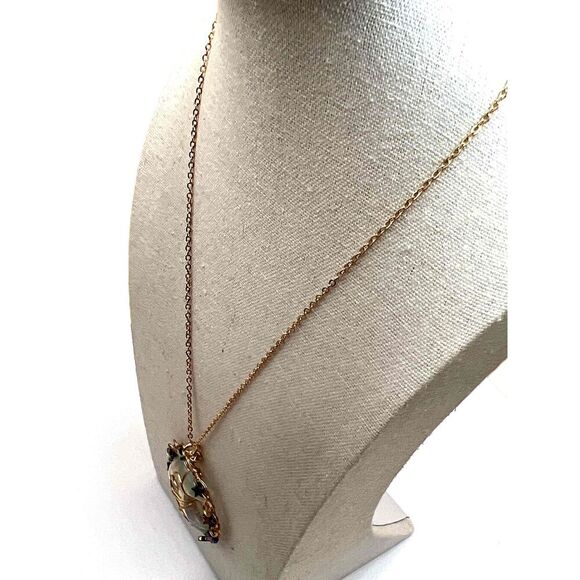 New Opal Copper Wire Wrapped Moon Pendant Gold Tone Necklace - Picture 7 of 13